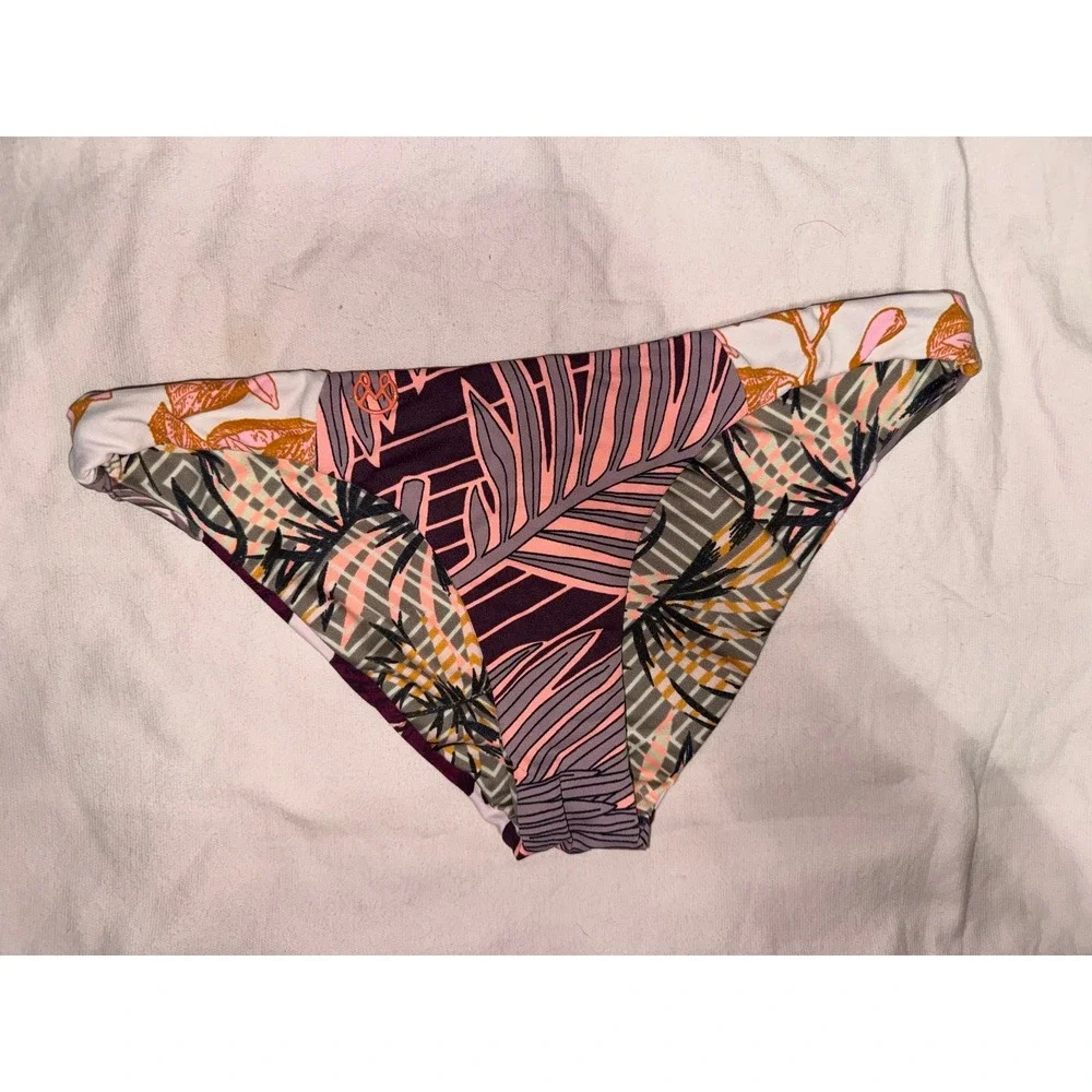 Maaji brown and pink tropical print bikini bottoms size medium